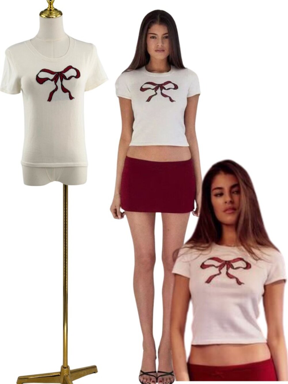 🆕 MIRROR PALAIS 🧿 NWOT The Knit Bow Tee, White - Sz L